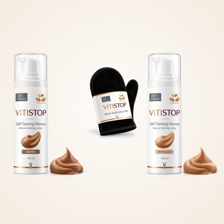 Vitistop Self-Tanning Mousse and Velvet Application Mitt for vitiligo camouflage